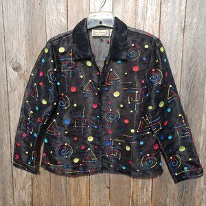 New Directions M Top Blouse Black Embroidered Beaded Indie Artsy Glam Whimsy